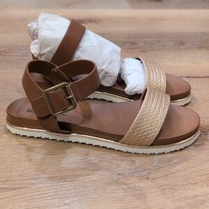 Madeline Brown and Beige Braided Strap Sandals